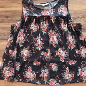 Bobbie Brooks Floral Sleeveless Top - Black and Red
